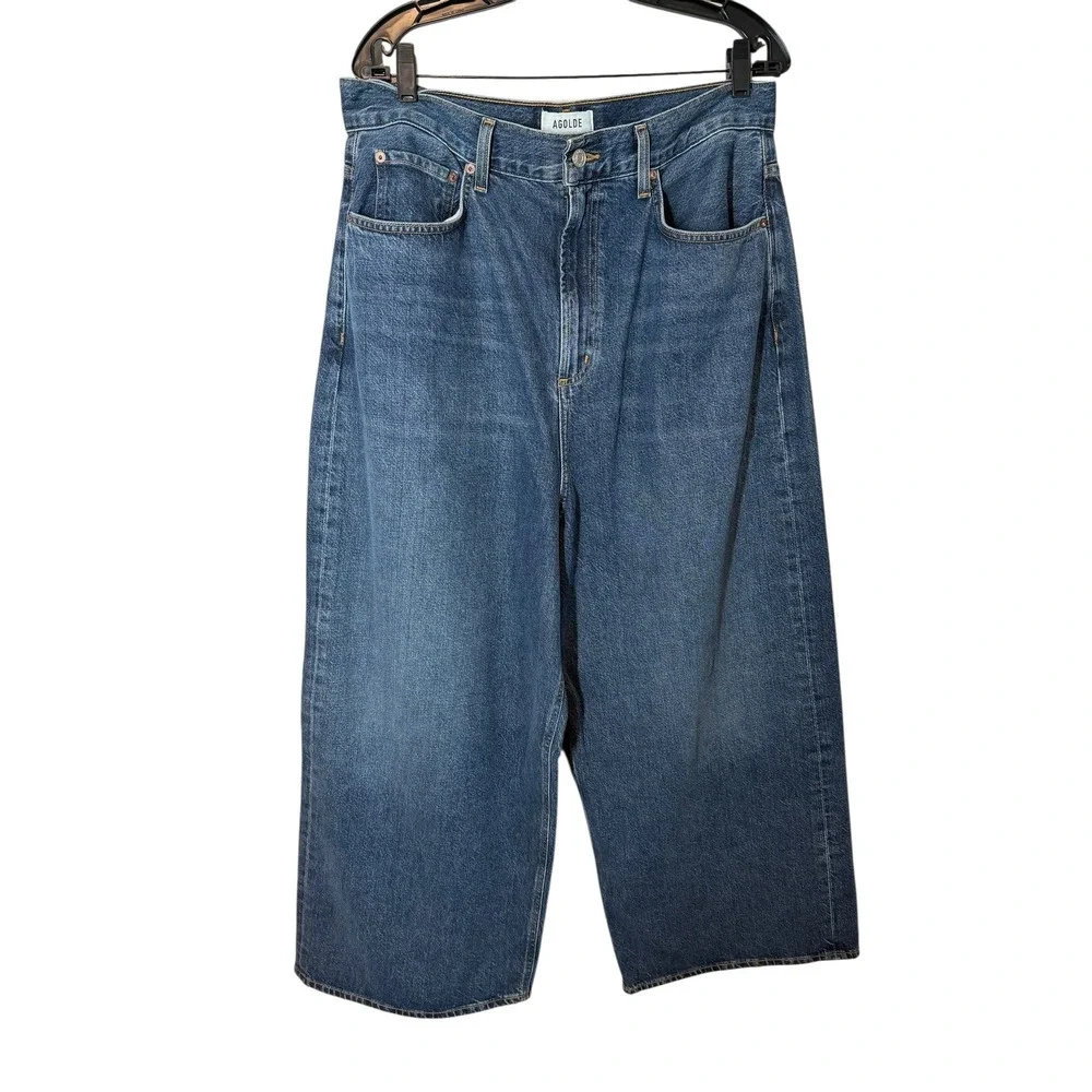 Agolde Valeria High Rise Wide Leg Jeans Medium Indigo Blue Size‎ 30 Baggy Loose